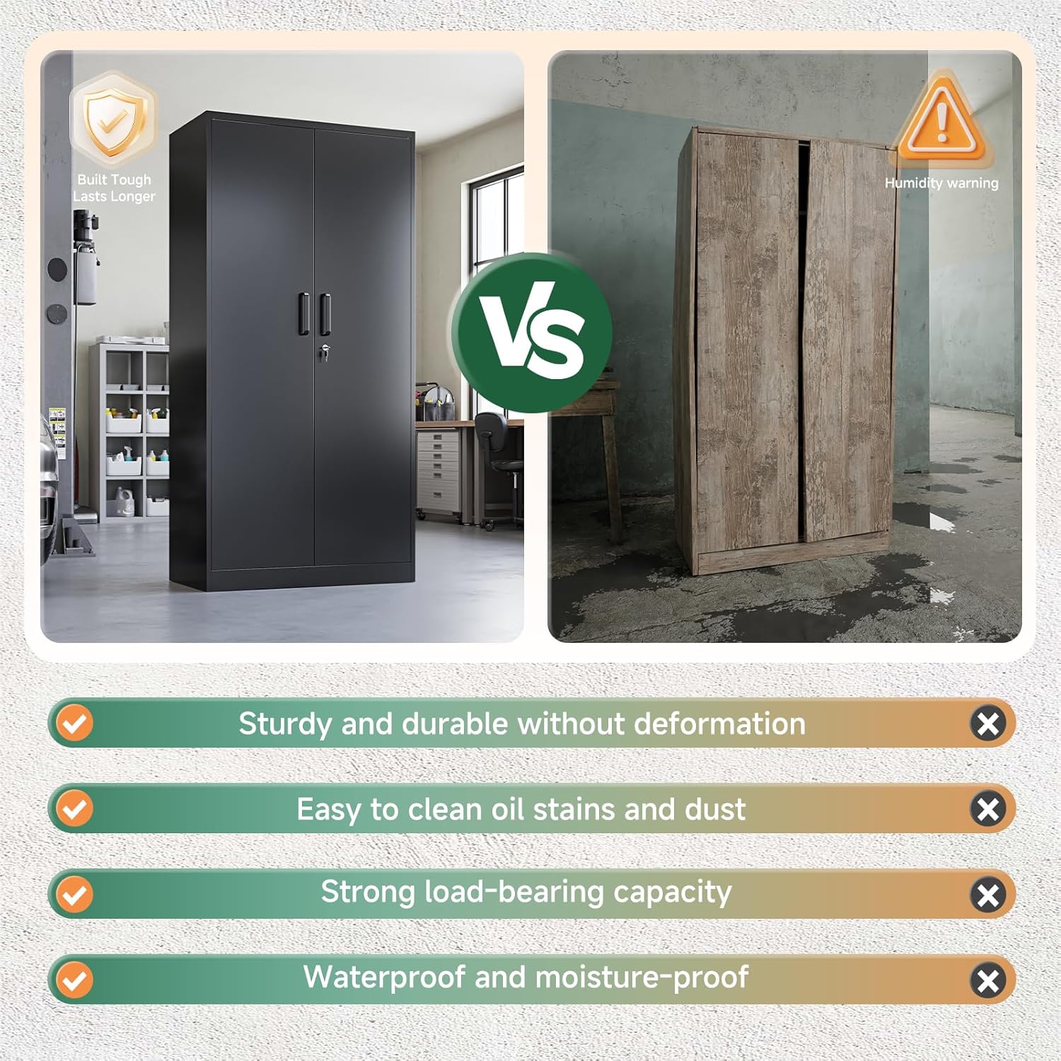 Letaya - Armarios de almacenamiento de metal con puerta de cerradura, armarios de acero, 5 estantes ajustables para el hogar, oficina, almacén (blanco)