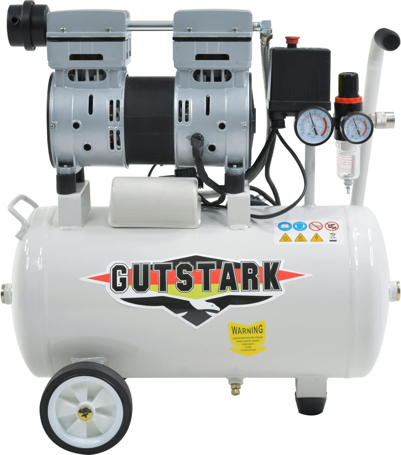 Gutstark Compresor de Aire Libre de Aceite para Pintar Estacion Dental 1HP 25 Litros 116 PSI 1680 RPM Válvula Solenoide 2 Pistones Compresor Silencioso Flujo de Aire 145 Lts X Min Compresores de Aire