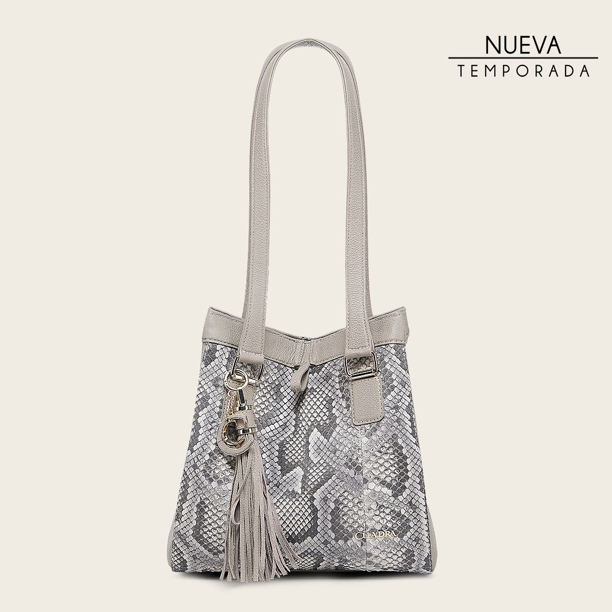 Bolso tote en piel genuina de pitón para dama