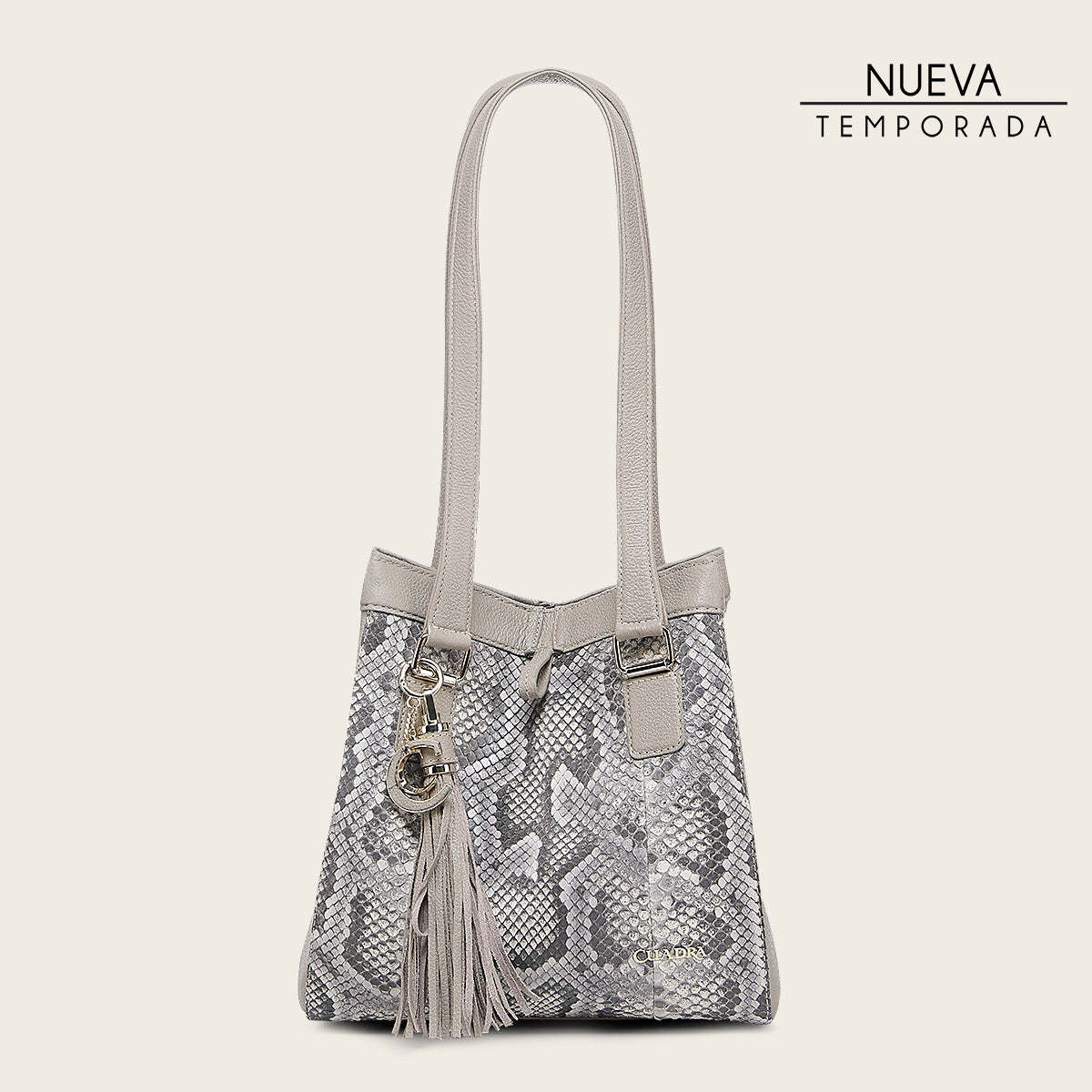 Bolso tote en piel genuina de pitón para dama