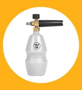 Cañón de espuma Westinghouse para lavadora a presión sobre un fondo amarillo.