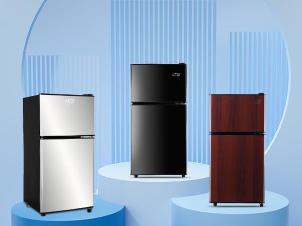 Mini nevera de 3.5 pies cúbicos, refrigerador pequeño, termostato ajustable de 7 niveles, estantes extraíbles con acero inoxidable, 2 puertas para oficina, recámara, departamento, plata,