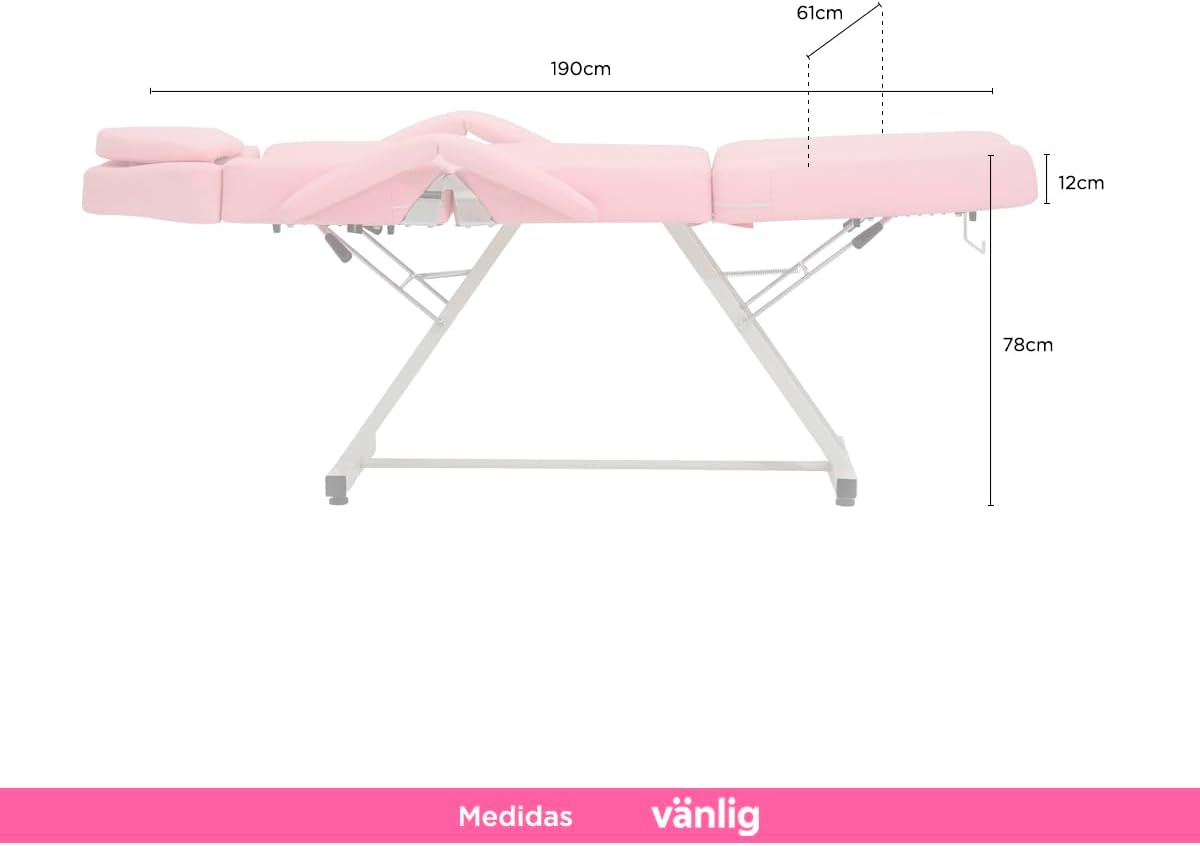 VANLIG Silla Camilla de Masaje y Estética | Reclinable y Ajustable | Incluye Banco con Ruedas | Soporta hasta 180 kg | Ideal para SPA, Faciales, Tatuajes y Belleza | Color Rosa