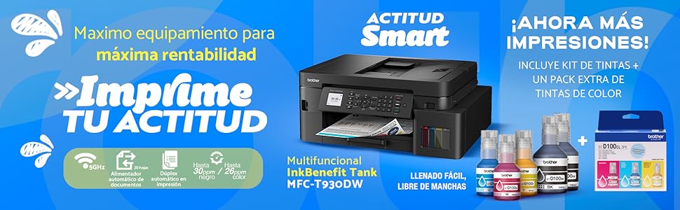 BROTHER,Impresora Multifuncional,copia,imprime,escanea,fax,InkBenefit Tank,WiFi,Dúplex,Tintas Color