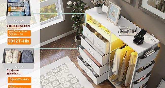 Organizador de armario con 5 cajones y luces LED