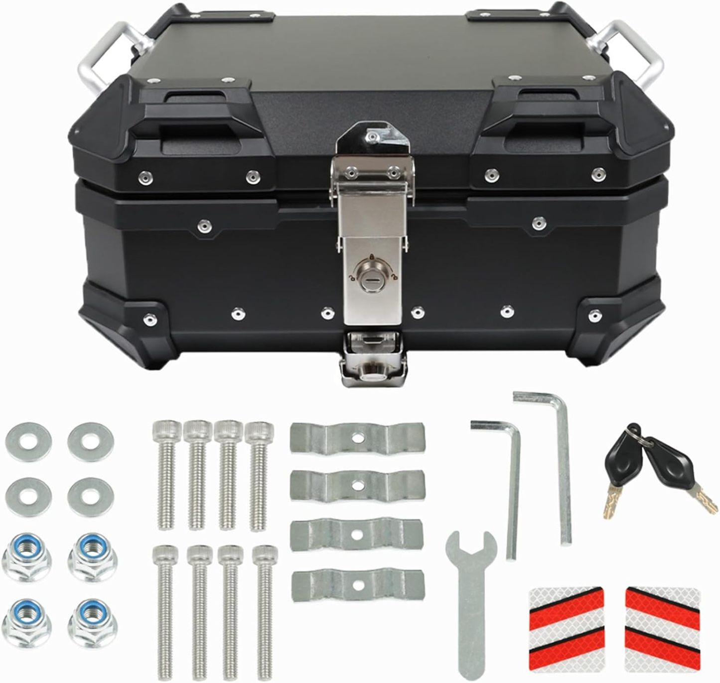 Labwork - Caja trasera para motocicleta de 45 l, con placa de montaje, aleación de aluminio dura, cierre de seguridad contra robo, metal plateado, caja trasera para maletero
