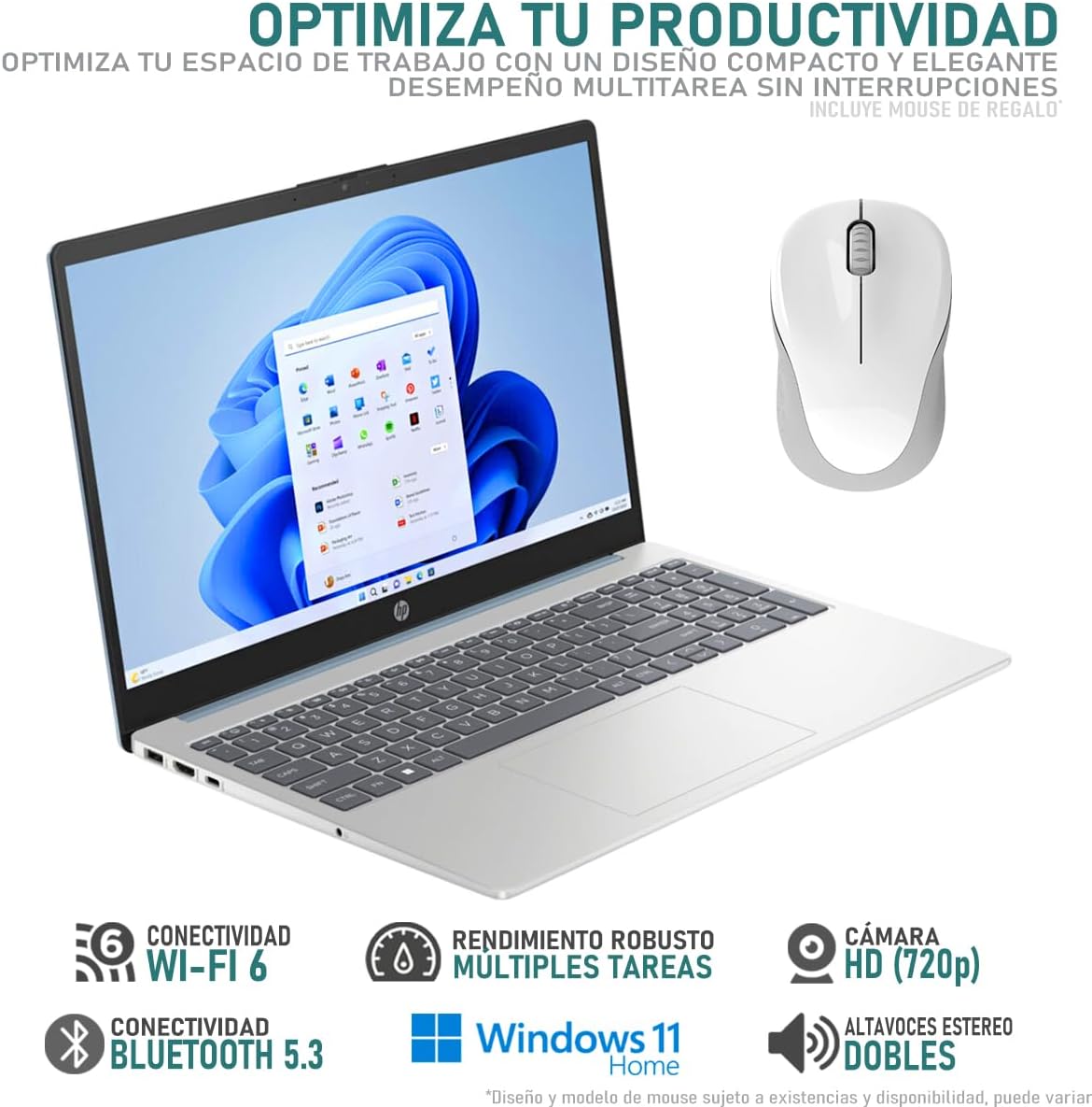 HP Laptop 15 Intel Core i5 1235U 16GB RAM 256GB SSD 15.6" Windows 11 Home Teclado en Ingles + Mouse DXT
