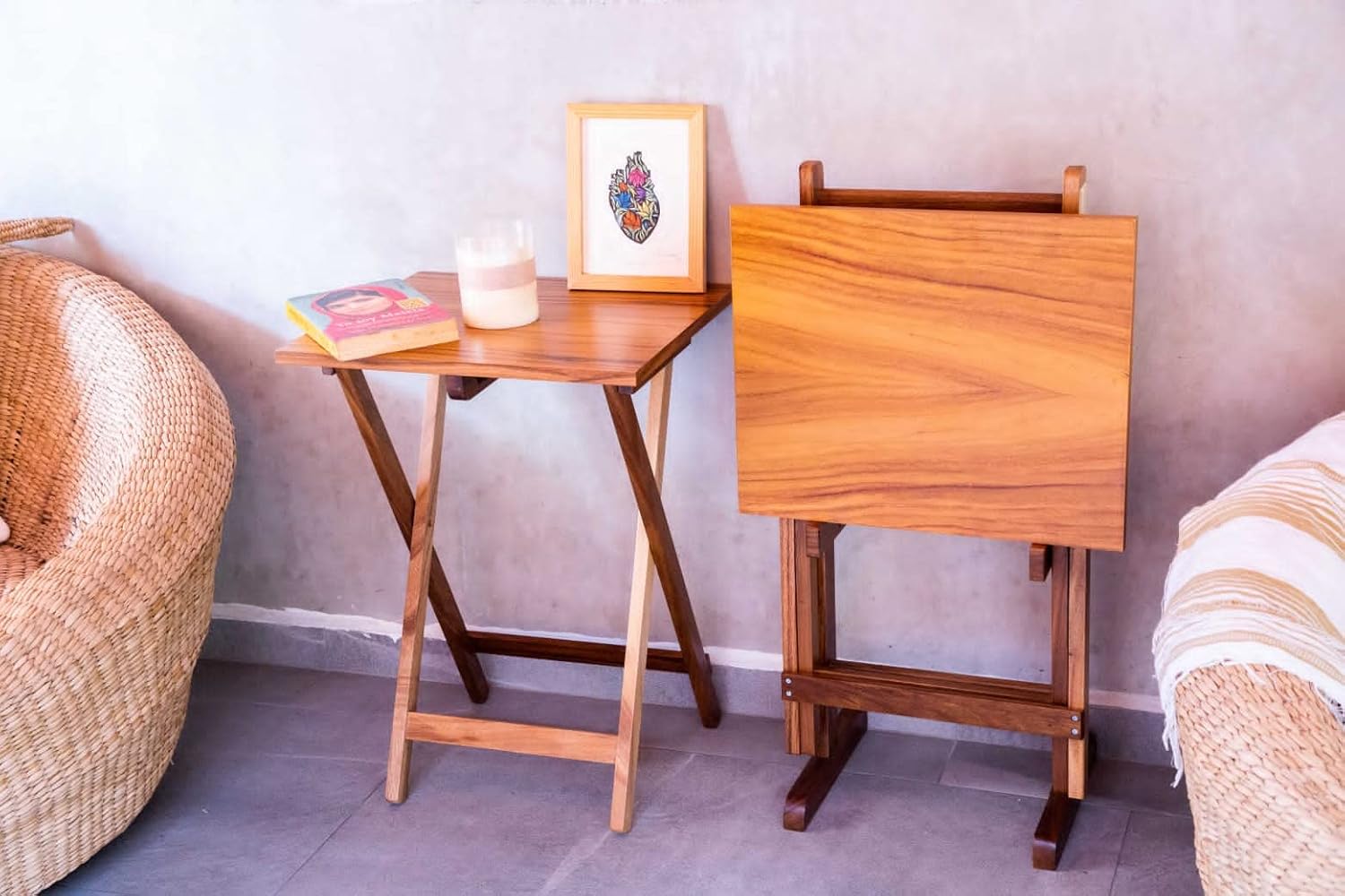 Hogare Mesas Plegables De Servicio con Base, Mesa, Mesa Auxiliar, Mesita, Juego de Parota (Chocolate)