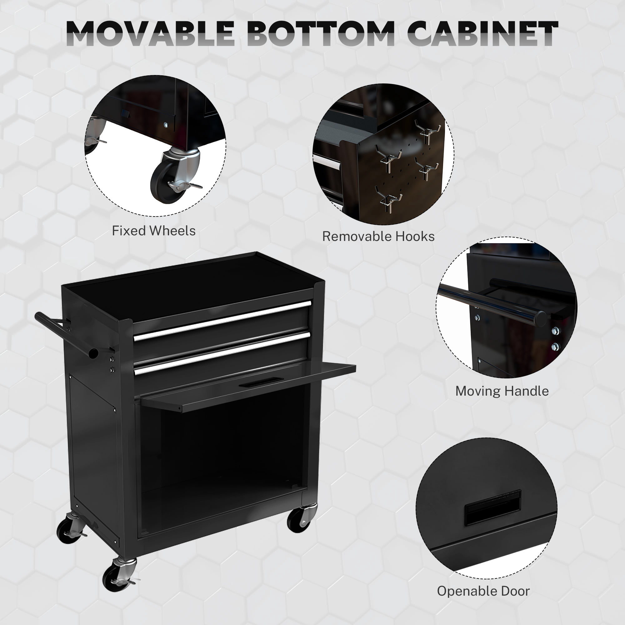 Seizeen Caja de herramientas y gabinete 2 en 1, organizador de caja de herramientas con ruedas de 8 cajones de gran capacidad, con ruedas, con cerradura, negro ----- Guantes