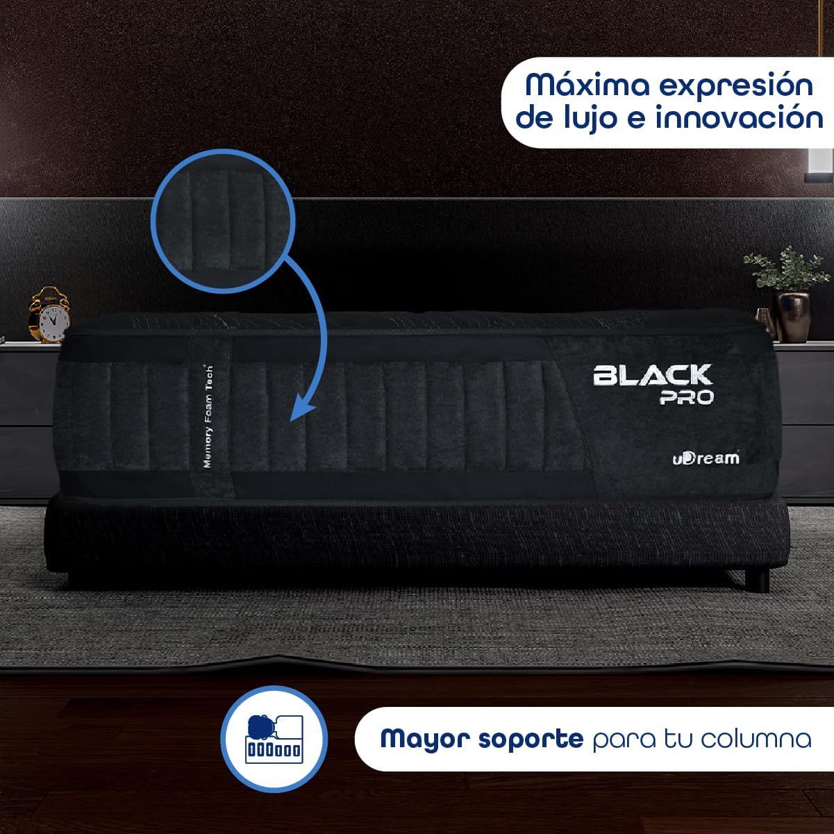 UDream Colchón Black Pro Queen Size – Descanso de Lujo, Hipoalergénico, Alta Tecnología