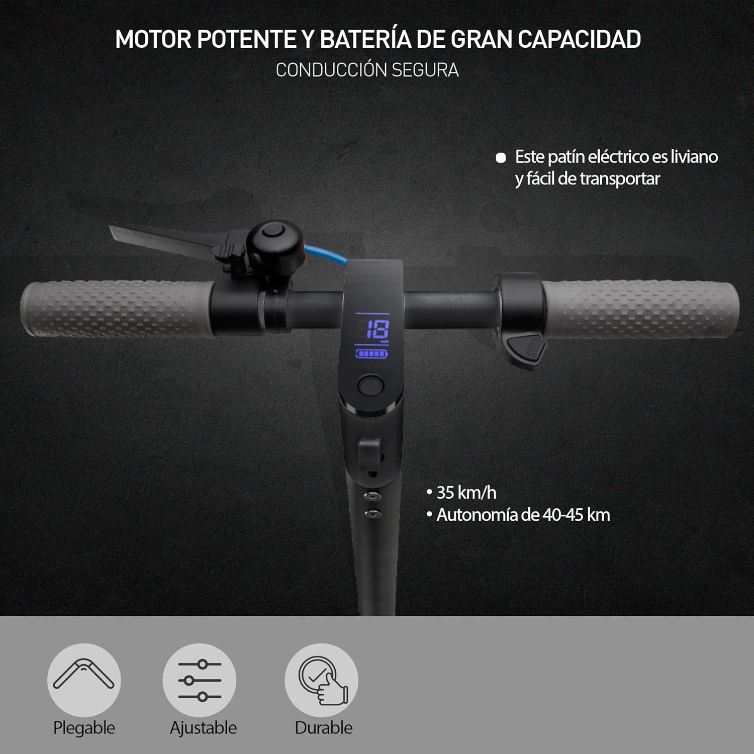 Bluelander Scooter E9 MAX Eléctrico Plegable para Adultos, Velocidad 35 km/h, Autonomía 40-45 km, Motor Sin Escobillas 960W, Scooter Adulto, Control por App Bluetooth, Scooter