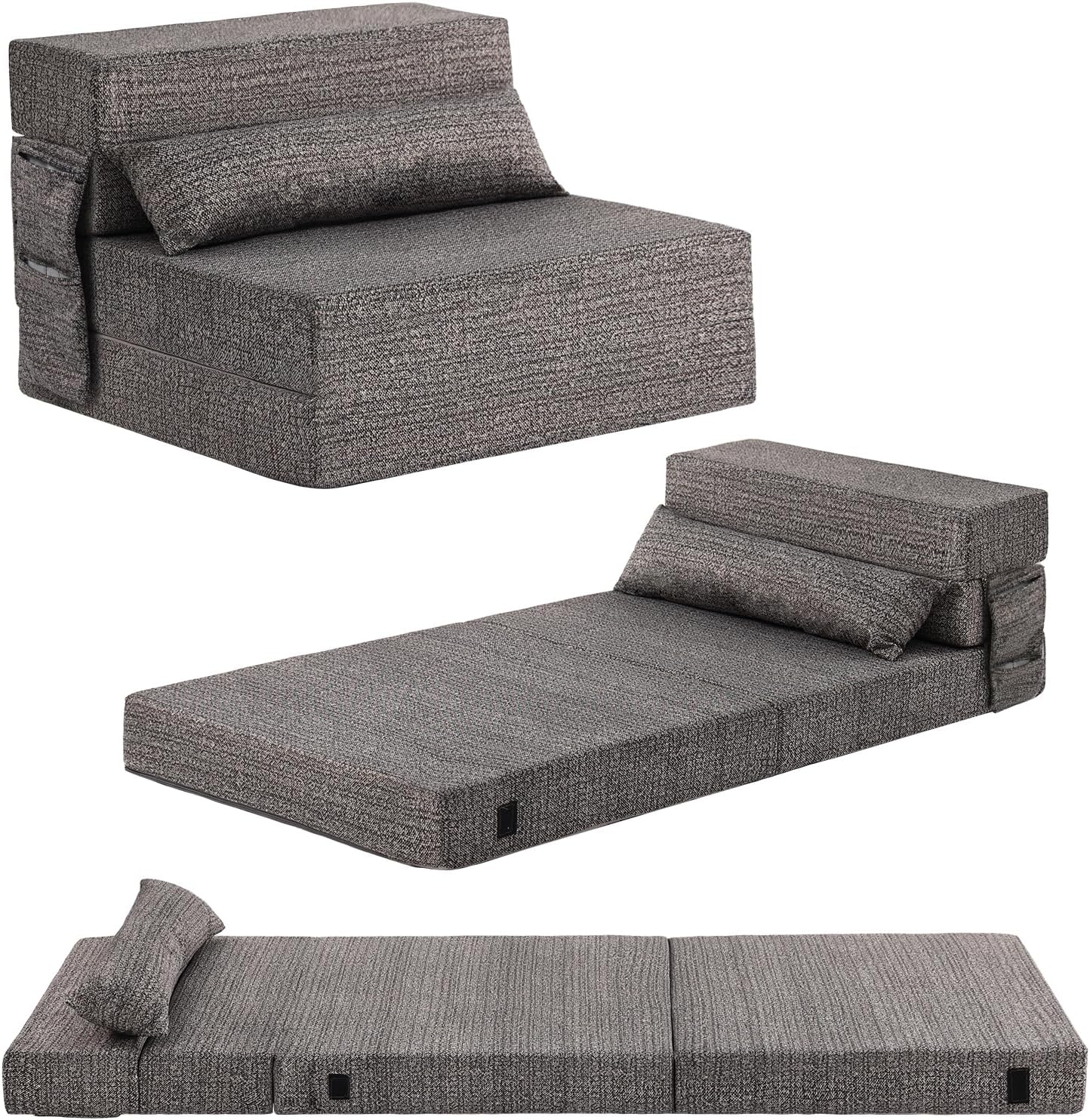 Tiita - Sillón de futón, tamaño individual, sofá cama plegable con almohada, colchón de piso y futón para sala de estar, recámara, uso de invitados, departamento