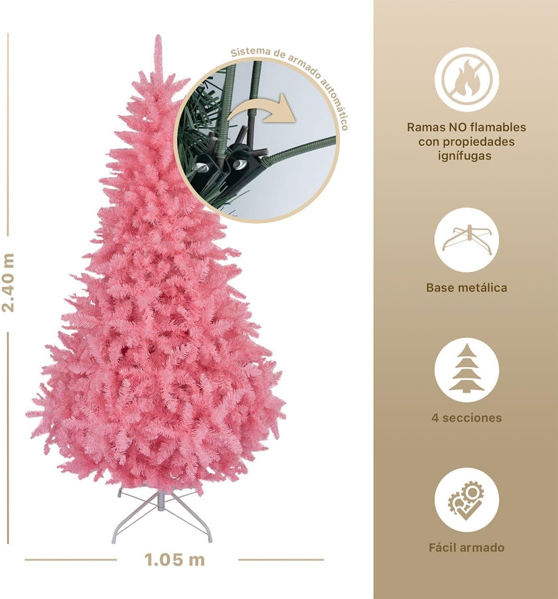 ESQUIMAL Árbol de Navidad Frondoso Pino Navideño Plegable, Cedro del Himalaya (Verde, 2.2 m)