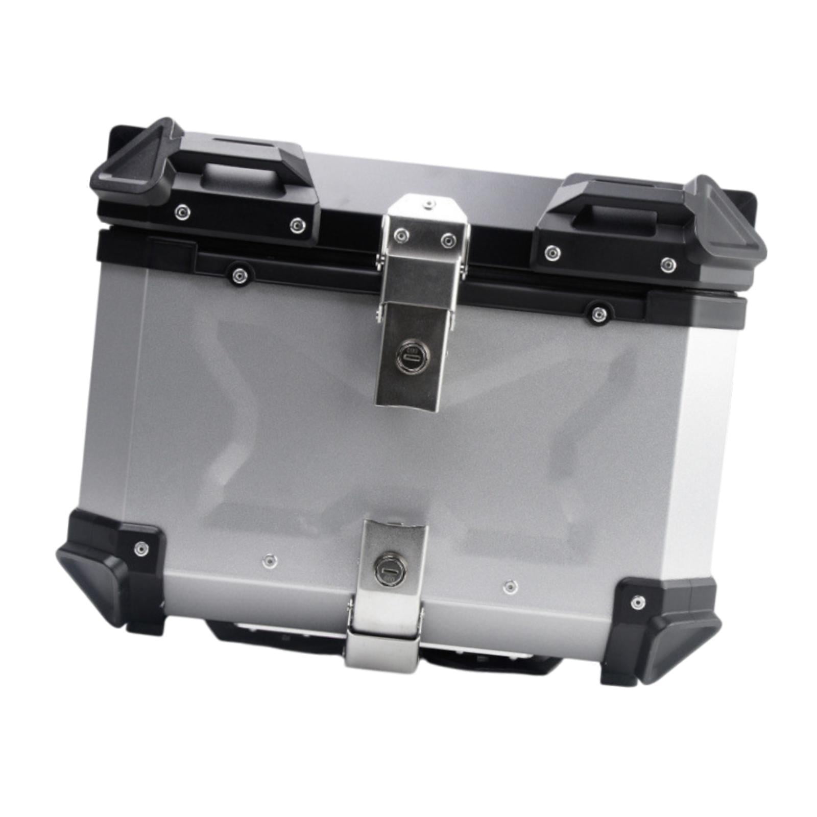Baúl de motocicleta genérico, caja trasera, organizador de aluminio a prueba de golpes, caja para casco, baúl de almacenamiento de equipaje para 45L Plata