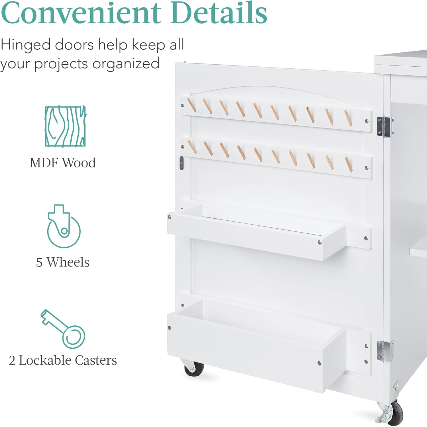 Best Choice Products - Mesa de coser plegable multiusos, estación de manualidades, diseño compacto, ruedas, estantes, almacenamiento, clavijas, puertas magnéticas, pomos de puerta de metal, blanca