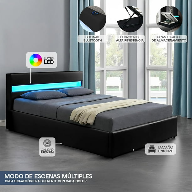 Base King Size Led Almacenamiento Y Bluetooth Bossa Galaxy