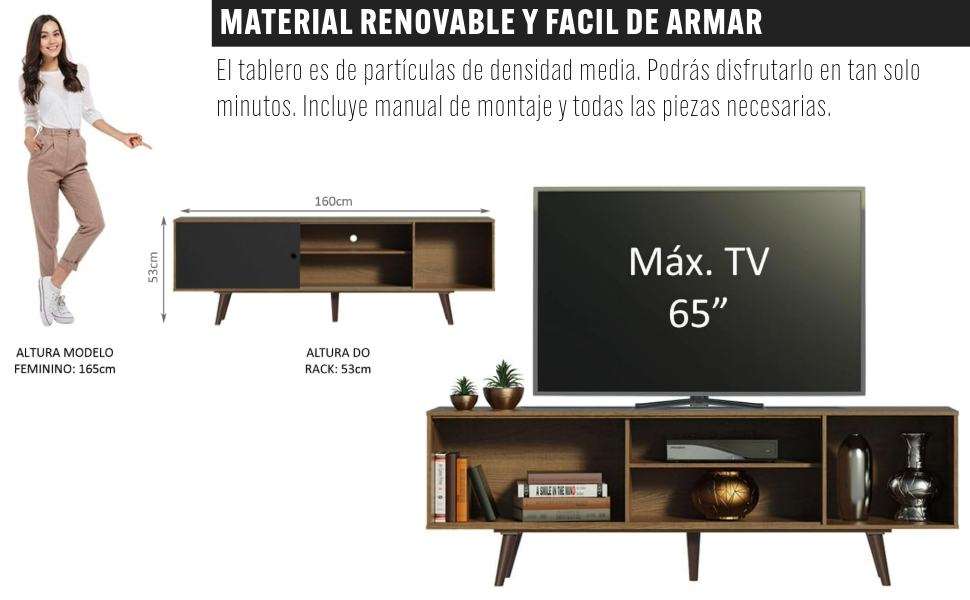 Madesa Mueble Mesa para TV Rack Dubai hasta 65" MN