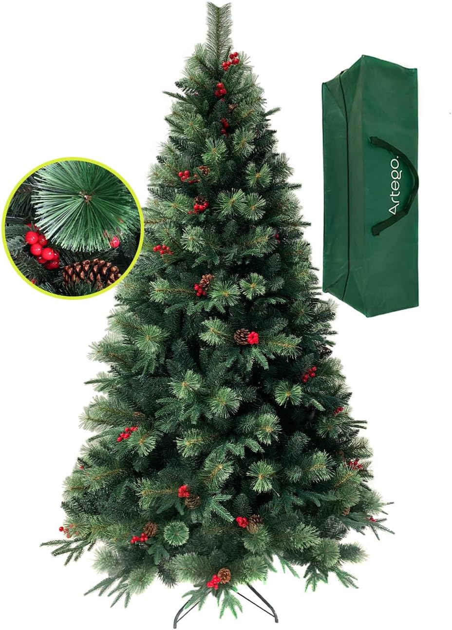 BECKON Árbol de Navidad Premium 2.20m Fraser Fir Artego (3 Materiales) Frondoso (1676 Ramas) Pino Artificial Navideño Artego + Maleta/Christmas Tree Decoración navideña (Fraser 220cm)