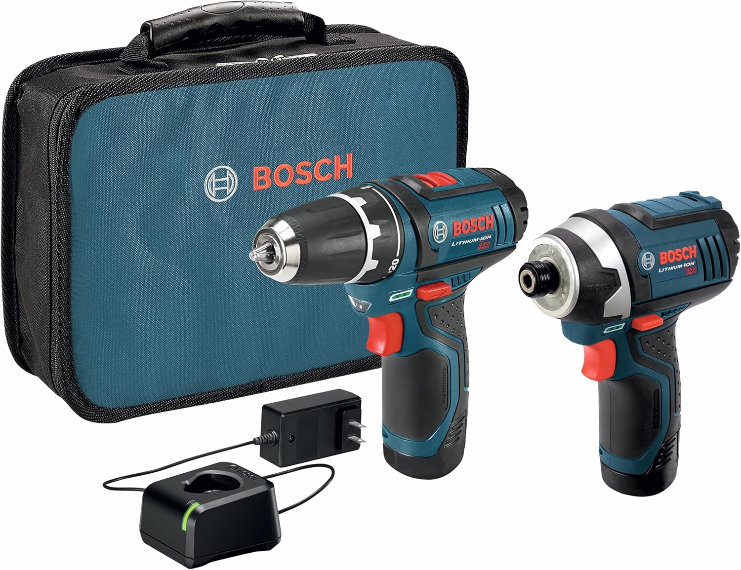Bosch CLPK22-120 Kit combinado de 2 herramientas de 12 V máx. con Taladro/Atornillador de 3/8", Atornillador de impacto y (2) baterías de 2.0 Ah