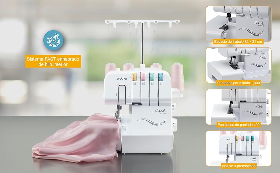 BROTHER M&aacute;quina de Coser Overlock,3 a 4 Hilos,Puntadas x Minuto,Luz LED,Prensatelas,Emprendedores