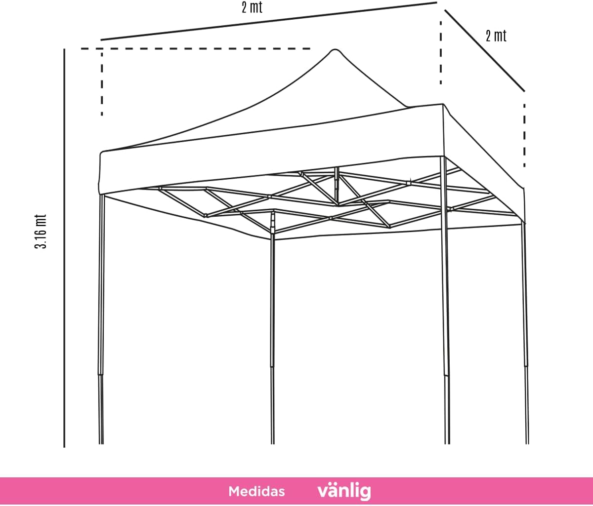 VANLIG | Carpa Toldo Plegable 2x2m | Impermeable, para Uso Temporal y Comercial | Fácil de Armar | Protección Solar UV | Ideal para Jardín, Eventos y Exterior | Color Negro