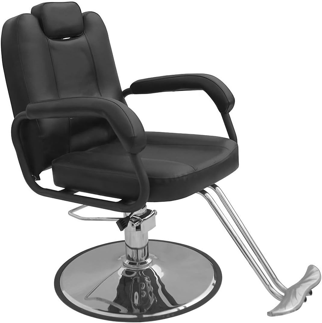 Raganet, Silla Hidráulica y Reclinable para Peluquerías, Salones, Barberías y Spas, Cuero Sintético Color Negro, Sillón Giratorio 360º, Medidas: 90cm Largo X 57cm Ancho X 105cm Alto