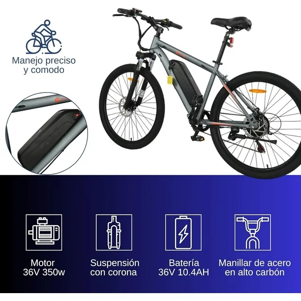 Bicicleta Eléctrica Bluelander Rodada 26 Velocidad de 32 km/h 7 velocidades Motor de 36 V/350 W