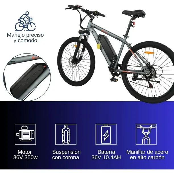 Bicicleta Eléctrica Bluelander Rodada 26 Velocidad de 32 km/h 7 velocidades Motor de 36 V/350 W