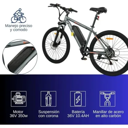 Bicicleta Eléctrica Bluelander Rodada 26 Velocidad de 32 km/h 7 velocidades Motor de 36 V/350 W