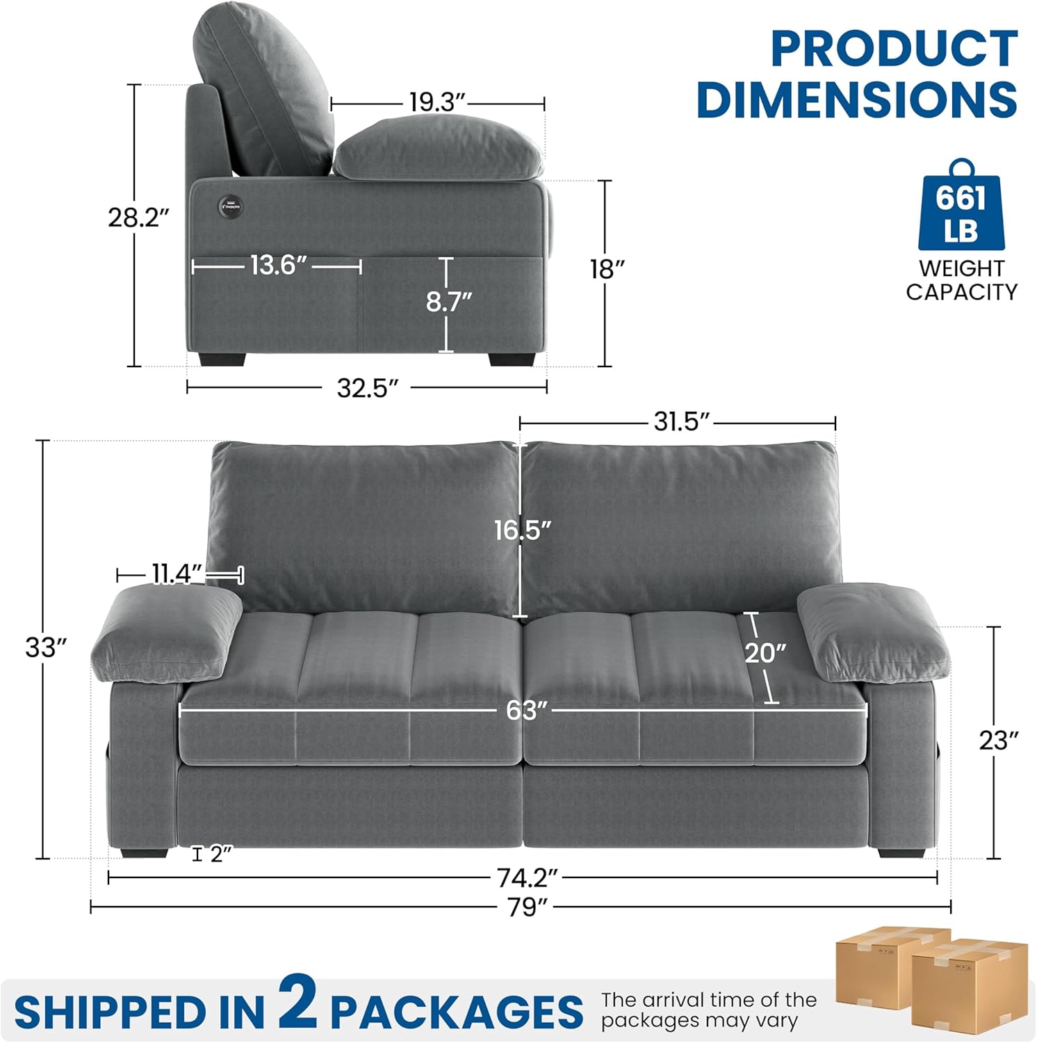 Yaheetech - Sofá de terciopelo de 79 pulgadas con bolsillos de almacenamiento y puertos USB, almohada y funda extraíbles, sofá moderno y cómodo sofá de dos plazas para sala de estar, departamento