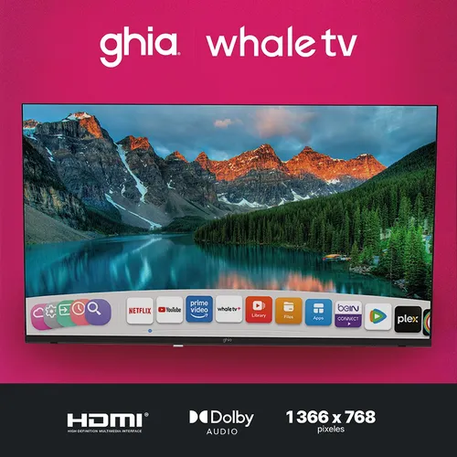 Smart Tv Ghia 32 pulgadas Sistema Whale Tv HD Led Con Wifi 2 puertos Usb 3 puertos Hdmi Dolby Audio Frecuencia 60 Hz Frameless