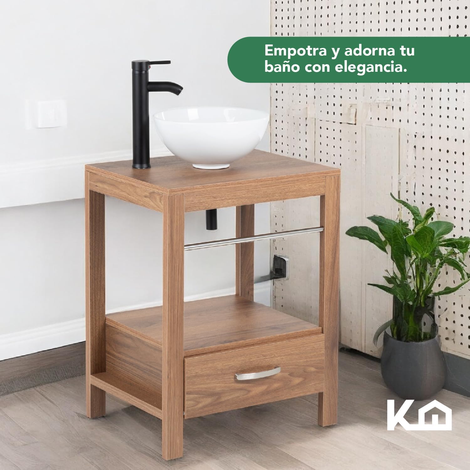 Kingshouse | Gabinete para Baño con Ovalín y Monomando – Mueble de Baño Lavamanos con 2 Cajones – Lavabo – Gabiente Organizador - Color Gris Mate – Fibra de Madera MDF – Lavamanos De Cerámica