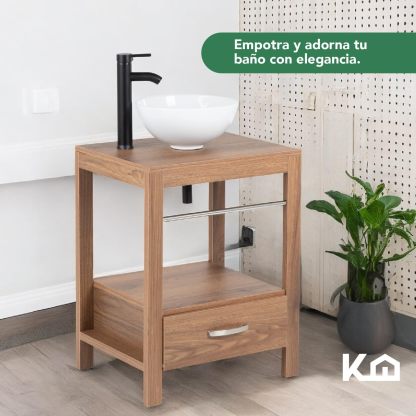 Kingshouse | Gabinete para Baño con Ovalín y Monomando – Mueble de Baño Lavamanos con 2 Cajones – Lavabo – Gabiente Organizador - Color Gris Mate – Fibra de Madera MDF – Lavamanos De Cerámica