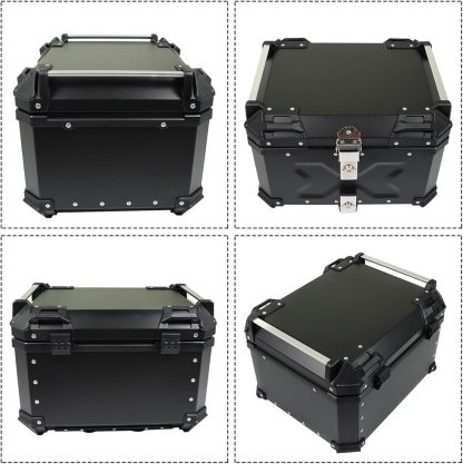 Labwork - Caja trasera para motocicleta de 45 l, con placa de montaje, aleación de aluminio dura, cierre de seguridad contra robo, metal plateado, caja trasera para maletero