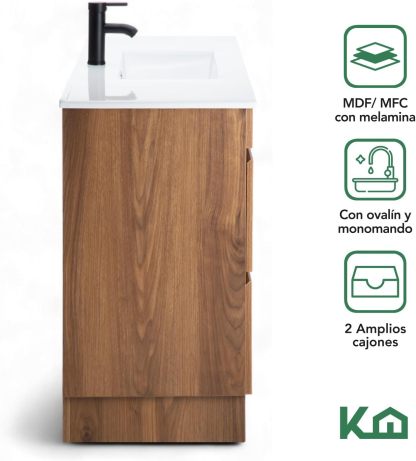 Kingshouse | Gabinete para Baño con Ovalín y Monomando – Mueble de Baño Lavamanos con 2 Cajones – Lavabo – Gabiente Organizador - Color Gris Mate – Fibra de Madera MDF – Lavamanos De Cerámica