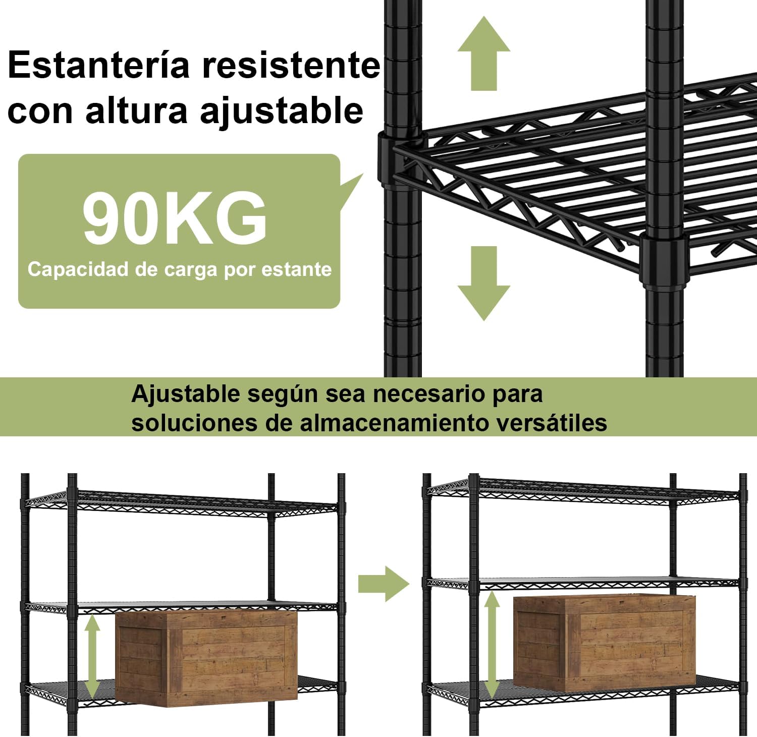 Solerconm Estante de Almacenamiento de Metal de 5 Niveles, Rack Organizador, Gran Capacidad,Uso Rudo, Estante Organizador Ajustable Multiusos,para Cocina,Garaje,Supermercado