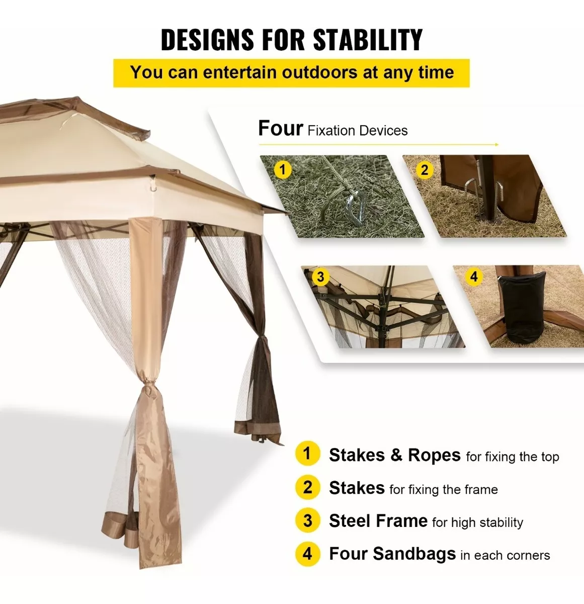 Toldo de tienda impermeable plegable reforzado Vevor 3,3 m * 3,3 m