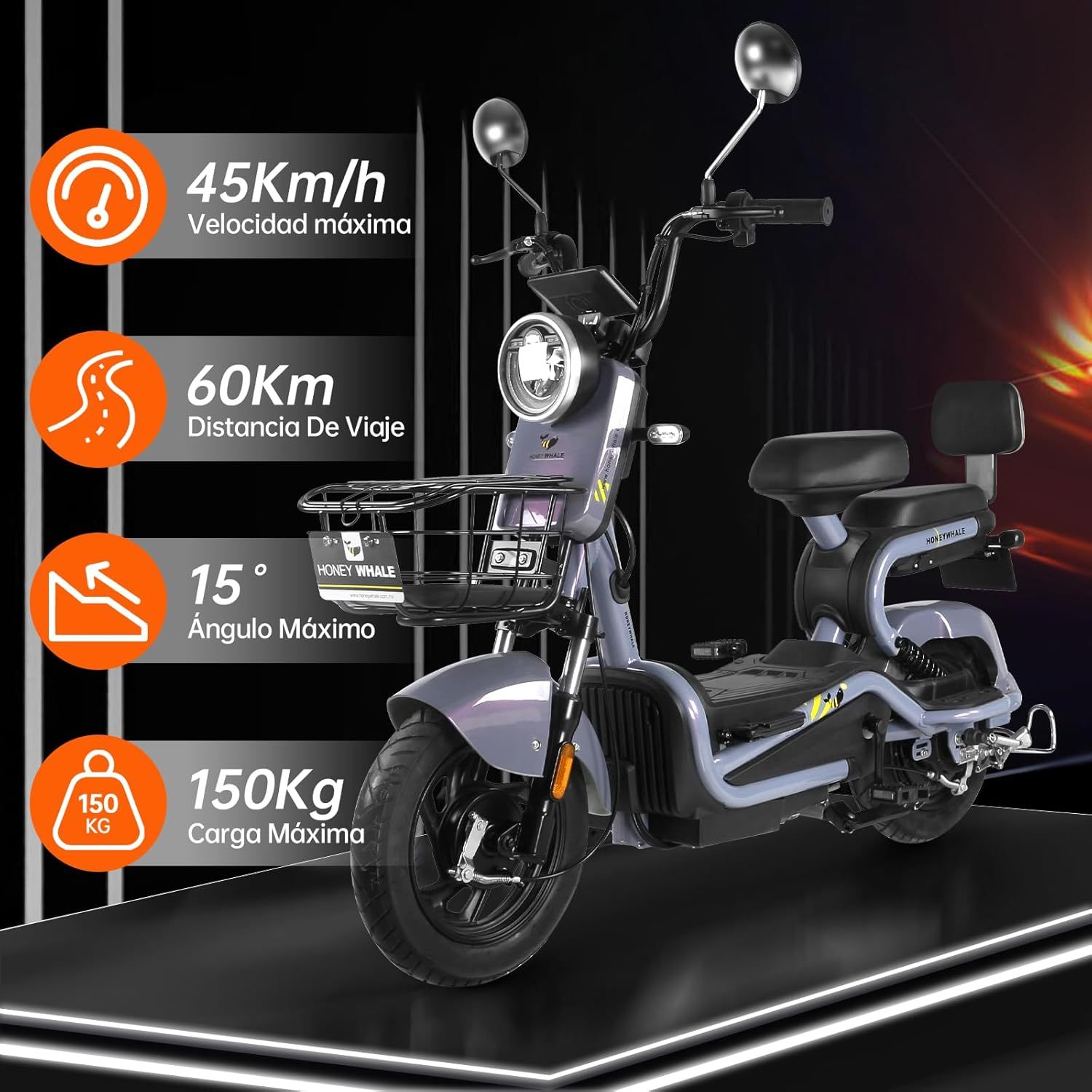 HONEYWHALE KC-Cool Bicicleta Electrica para Adultos, Bicimoto Eléctrica con Alarma, Máxima del Motor 700W, Velocidad Máxima 45KM/H, Autonomía 55-60KM, Baterías de Gran Capacidad 20AH