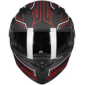 ILM Casco modular de cara completa para motocicleta con doble visera, luz LED DOT, color rojo y negro