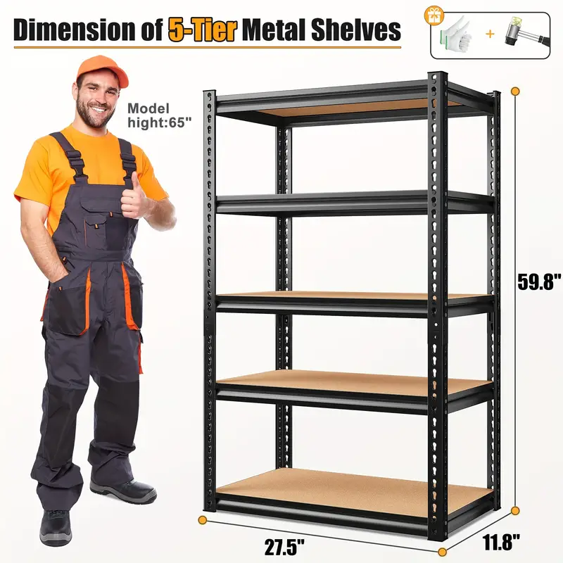 Estantes de garaje de 5 niveles, estantes de almacenamiento   resistencia, estantes de almacenamiento de garaje ajustables, estantes de metal para   de almacenamiento de 1500  , unidades de estanter&iacute;as de metal y almacenamiento para despensa y garaje. detalles 2