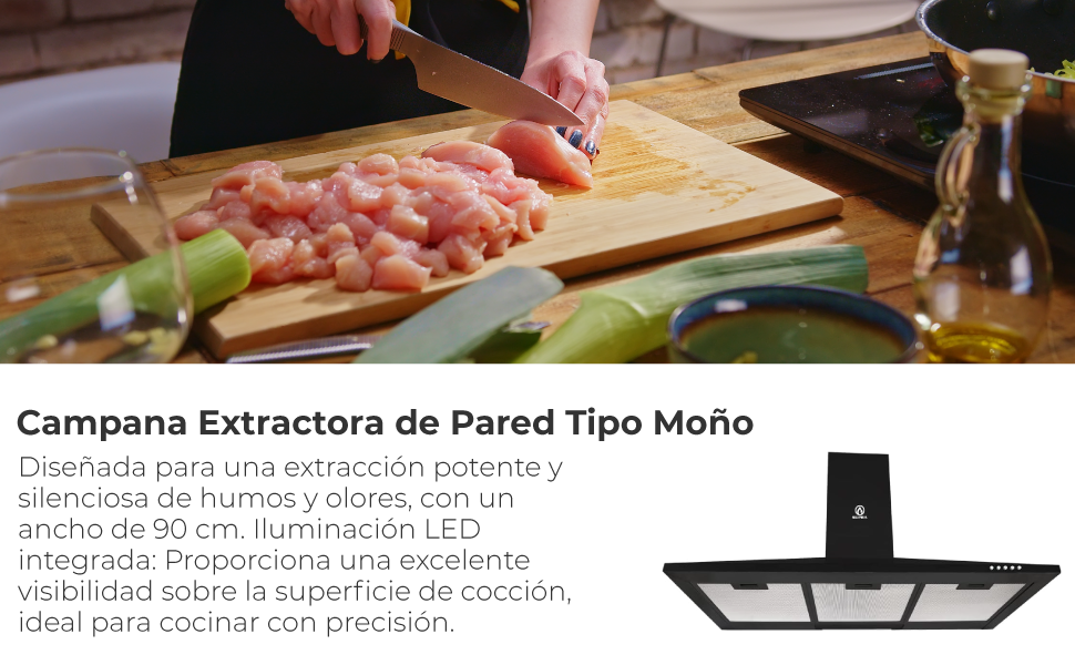 SUPRA Combo Enna: Parrilla a Gas 5 Quemadores 87 cm + Campana Extractora Moño Negro 90 cm