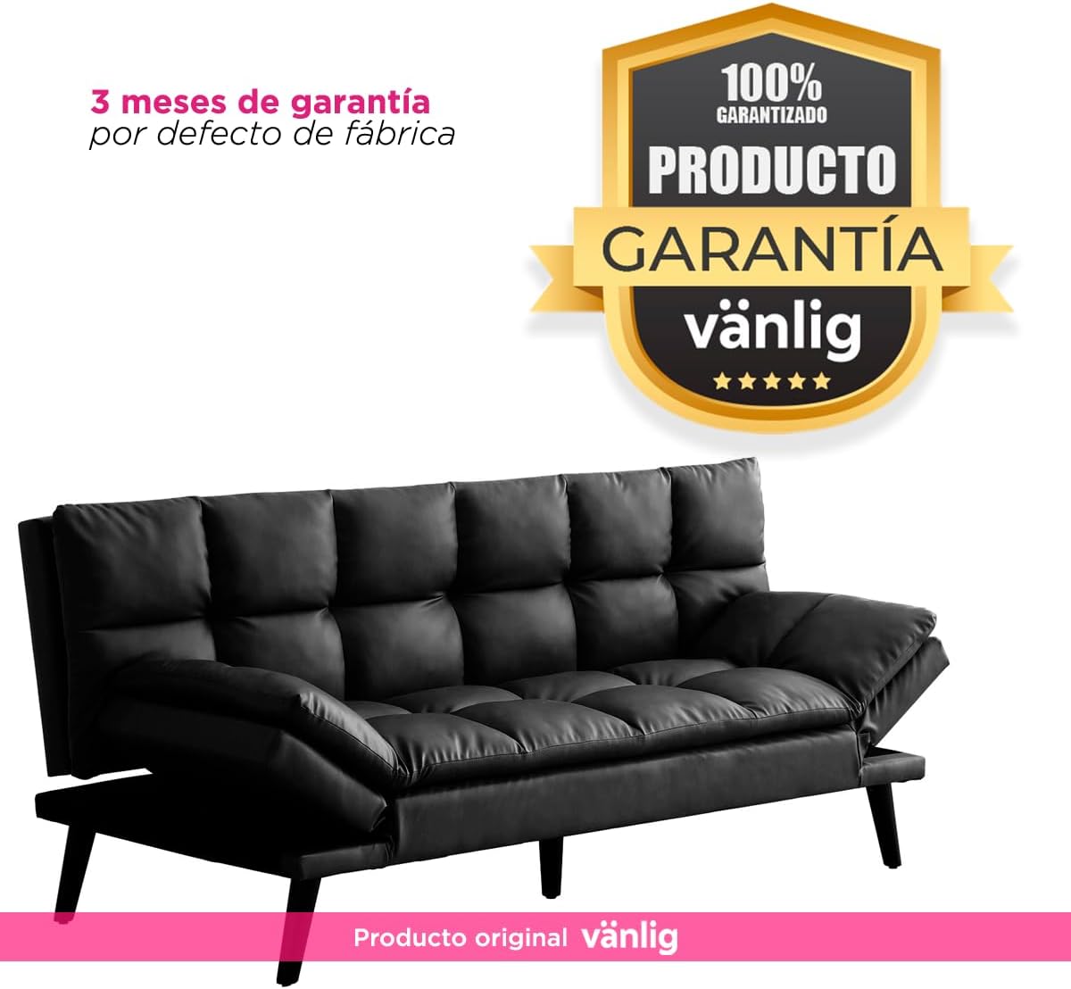 VANLIG | Sofá Cama Moderno de Vinipiel | Acolchado Futón Munich | Multiusos Ajustable | para Espacios Pequeños | Alta Calidad Resistente y Duradero | Color Café
