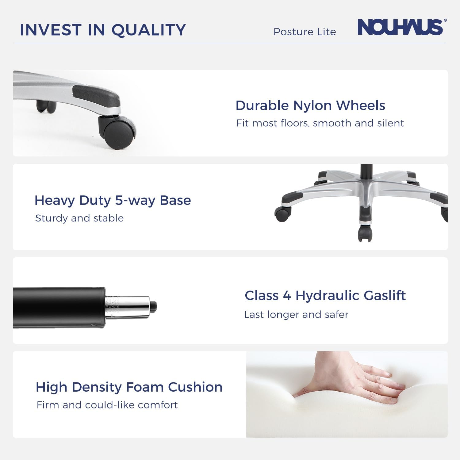 Nouhaus - Silla de oficina grande y alta con soporte lumbar, silla de oficina ergonómica de piel sintético, silla de computadora ejecutiva con reposabrazos ajustables (Posture Lite, blanco)