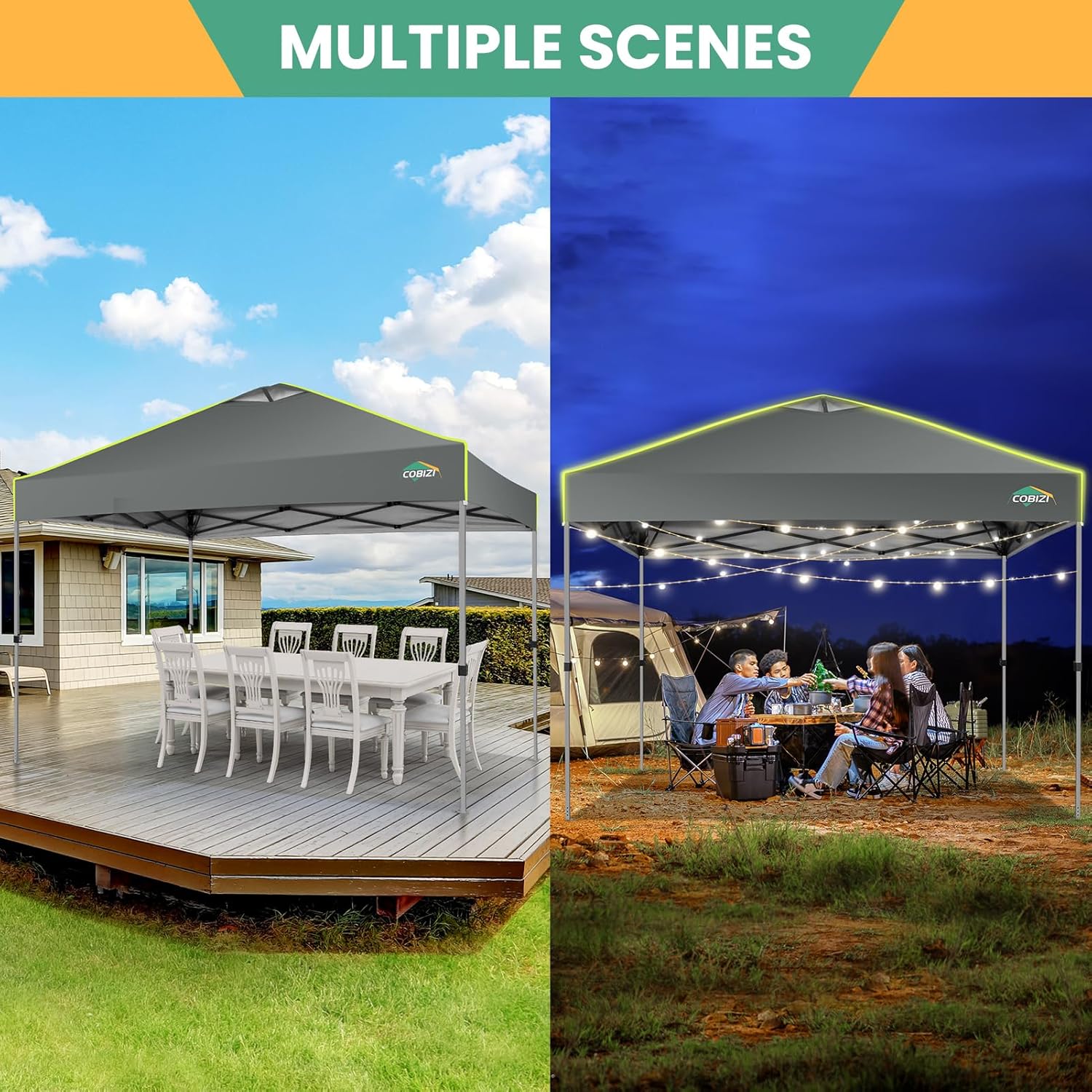 COBIZI - Tienda de campaña desplegable de 10 x 20 Pulgadas, Tienda de campaña instantánea Comercial para Bodas, Fiestas con 3 Altura Ajustable, toldo Ez Up para Exteriores, Impermeable, UPF50+ con