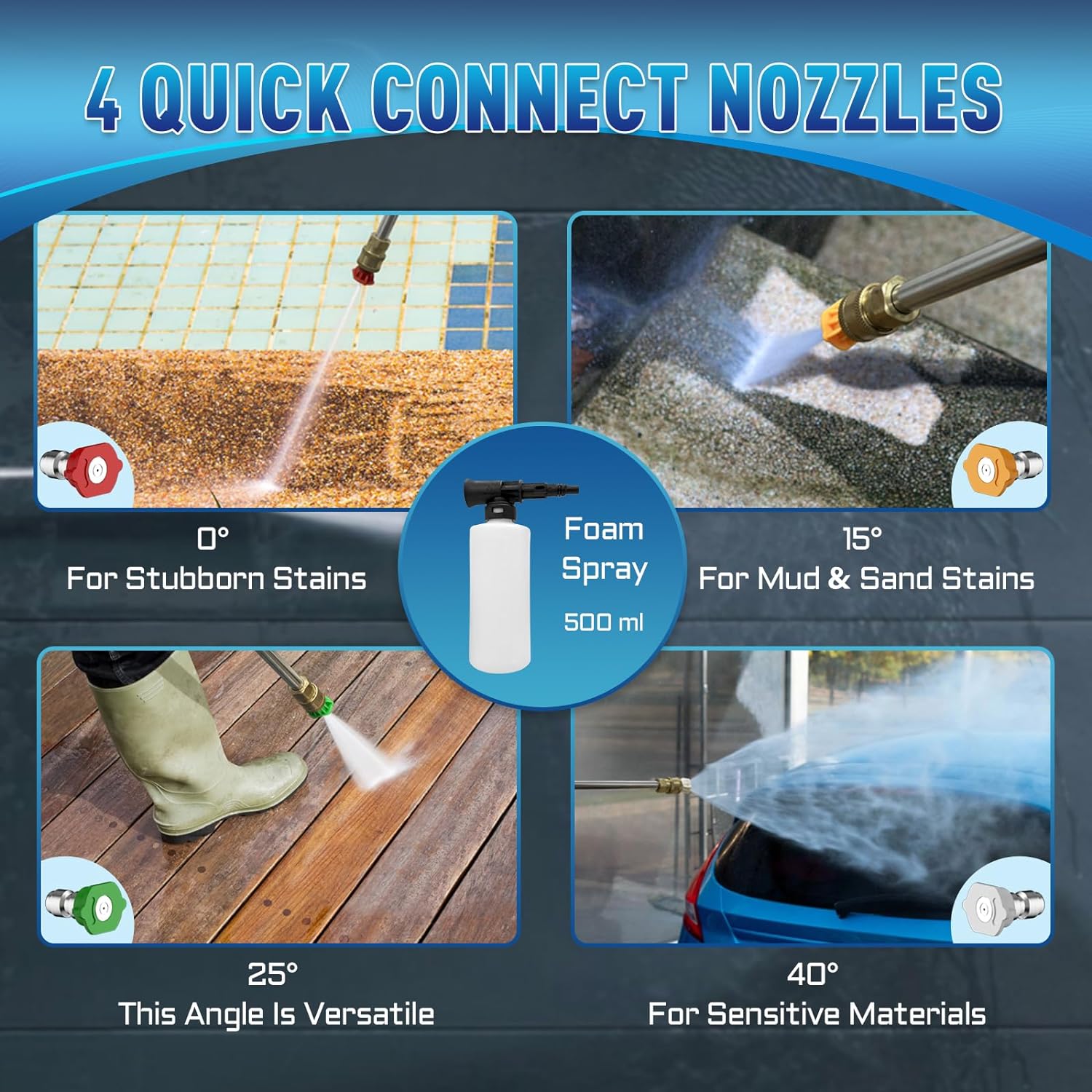 Electric Pressure Washer 4500 PSI 3.2 GPM Touch Screen Adjustable Pressure,4 Nozzles and 500ml Foam Cannon Power Washer Cleaning for Patio