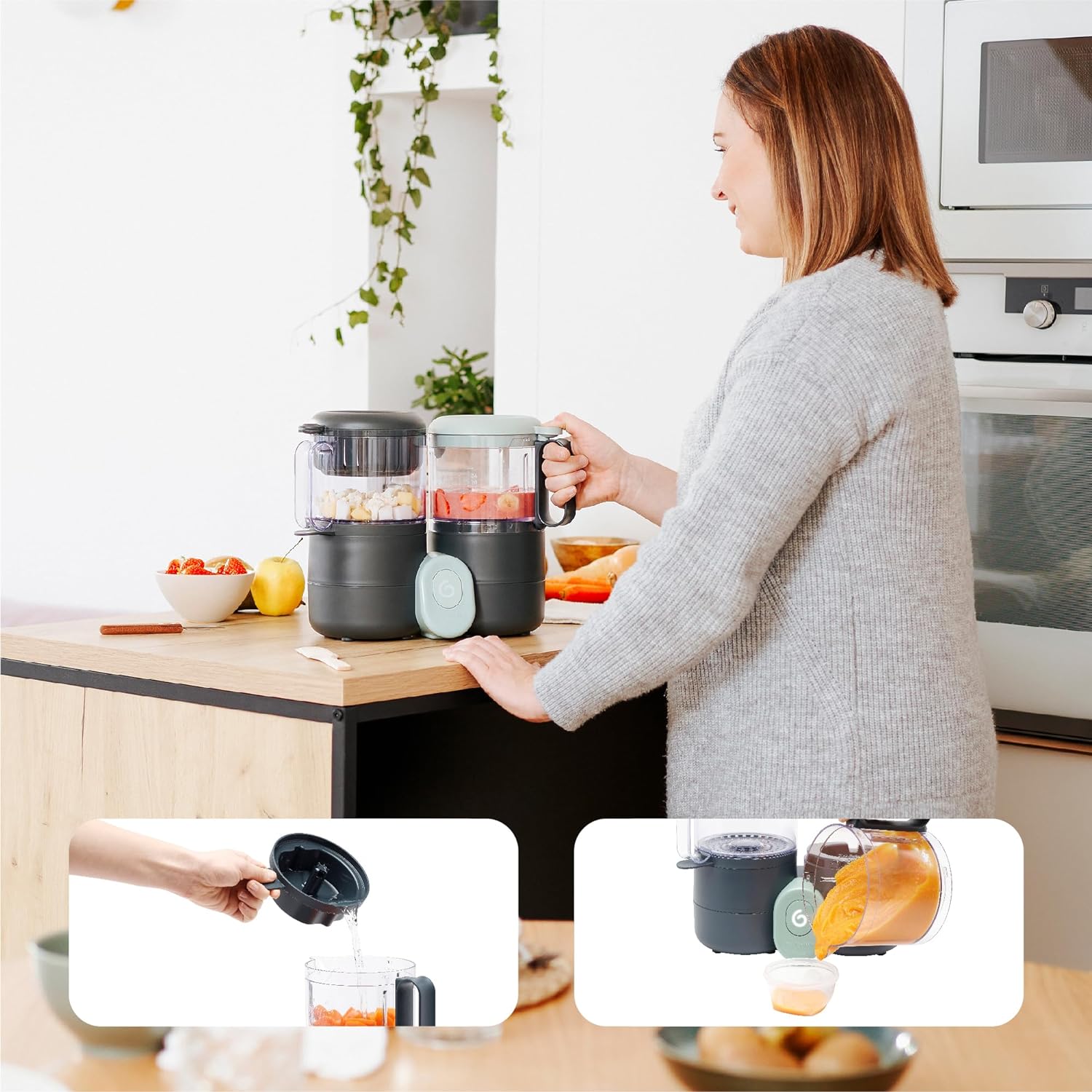 Babymoov Duo Meal 6 en 1: Procesador de Alimentos para Bebés con Vaporizador y Licuadora de Velocidades Múltiples, Calienta y Descongela (Aprobado por Nutricionistas), Gris