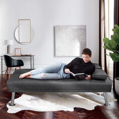 Yaheetech - Sofá cama convertible de tela de lino reclinable, con portavasos y reposabrazos extraíbles, soporta 350 kg