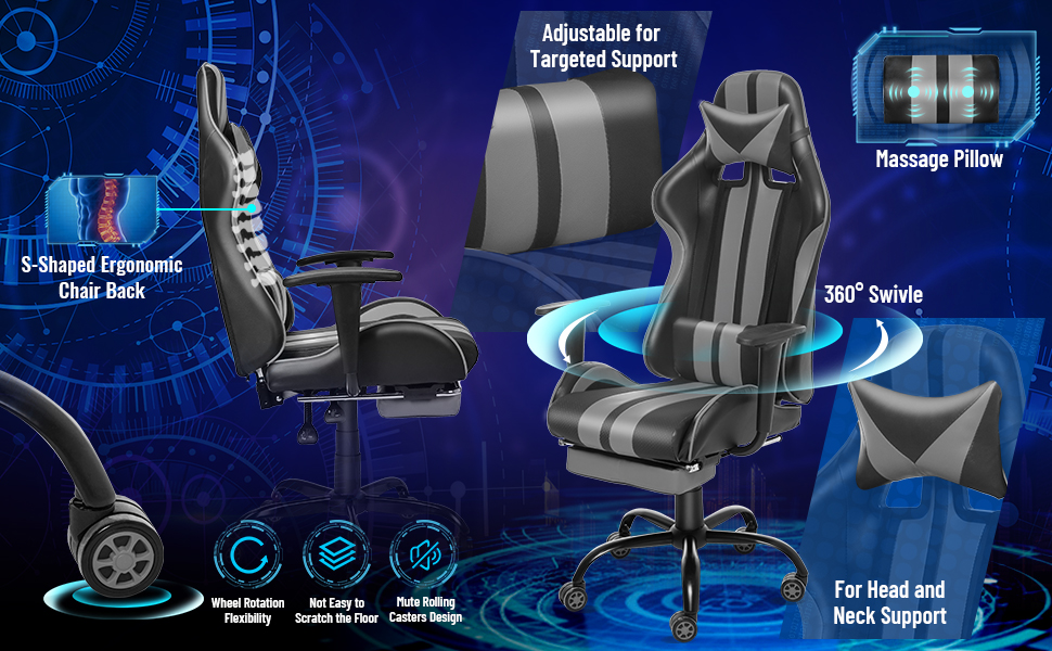 Silla de videojuegos, silla de juegos de PC, silla de ordenador, silla de deportes electrónicos, silla de oficina 