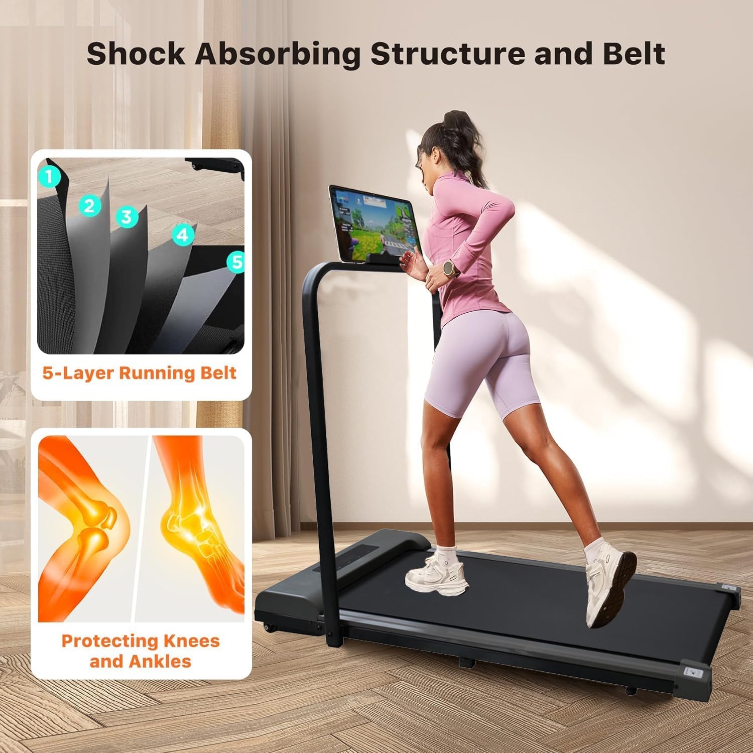 MUZENS Caminadora Electrica, Pantalla Digital Electrónica y Control Remoto, Cinta de Correr Plana, Caminadora Plegable Portátil, Caminadora Eléctrica Plegable y Portátil con Pantalla Digital