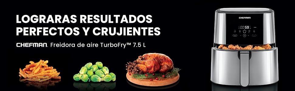Chefman, freidora de aire, air fryer, comida saludable facil de cocinar con menos aceite